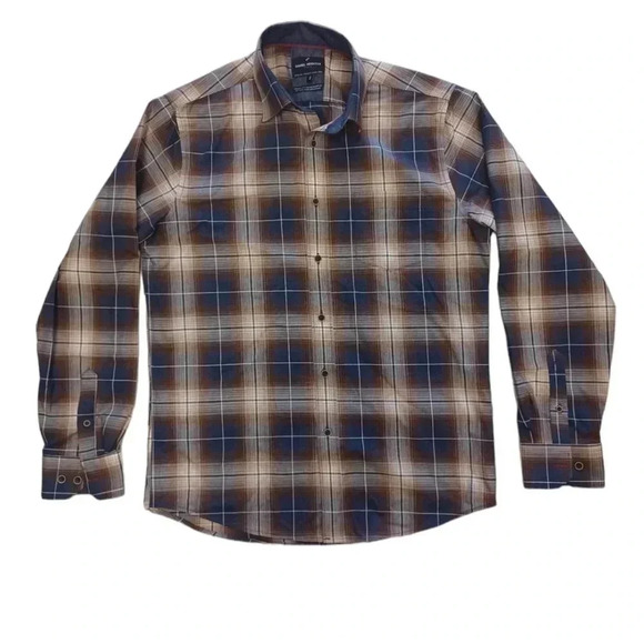 Daniel Hechter Brown  Plaid Long Sleeve Shirt Top Size Medium - Picture 3 of 15